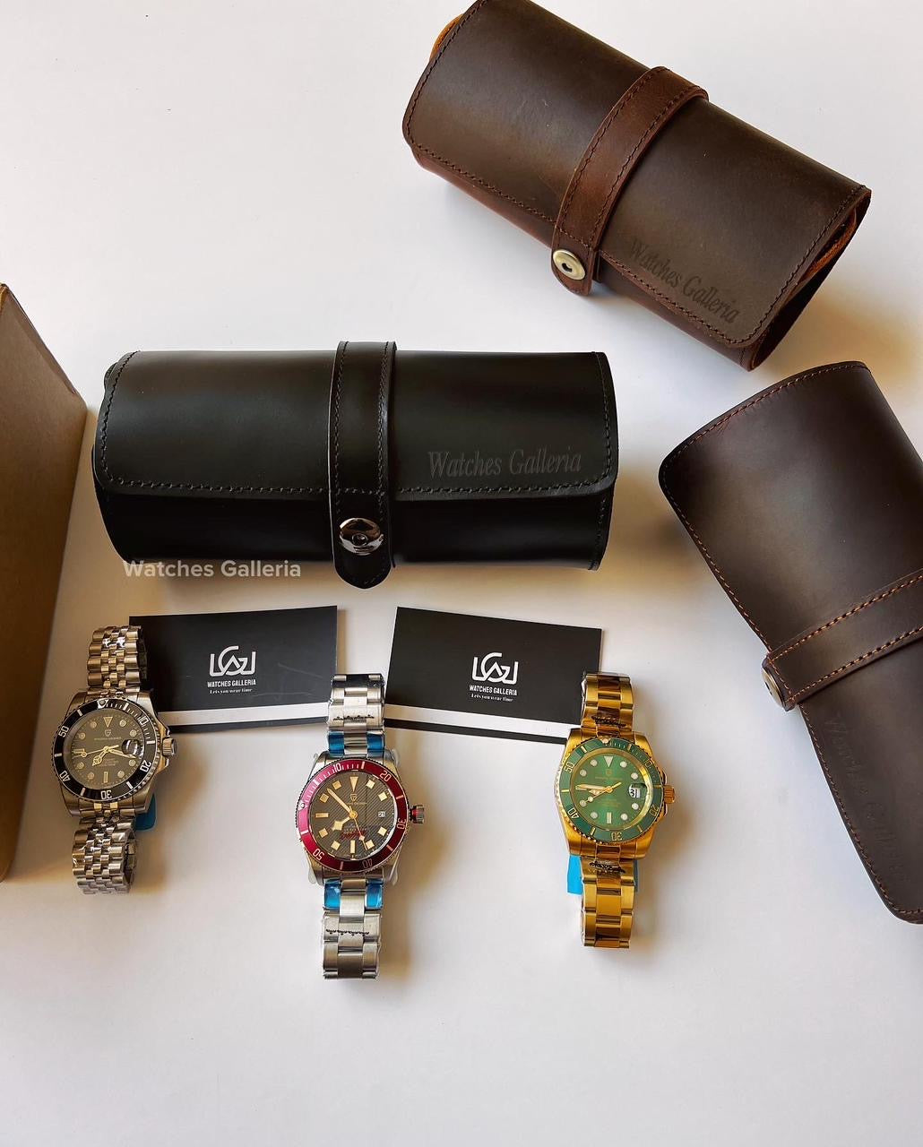 Watch Travel Roll by Watches Galleria 3 Slots (Brown)