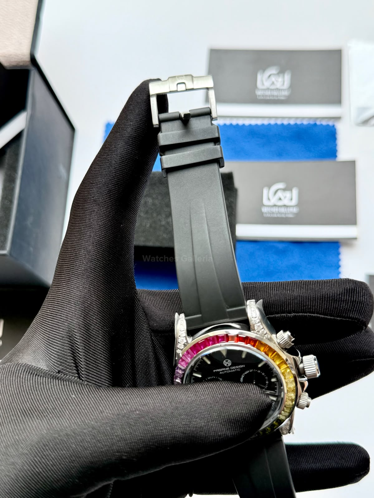Pagani Design PG1666 Daytona Rainbow Limited Edition Black Automatic Chronograph Watch | 40mm Sapphire Crystal | HZ2196G Movement | 100M Water Resistant
