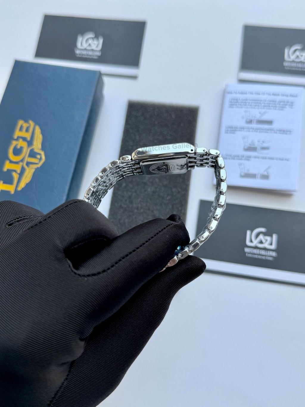 Lige 89156 Tank Women Watch Quartz (Silver/Pink) Lige Women Watch