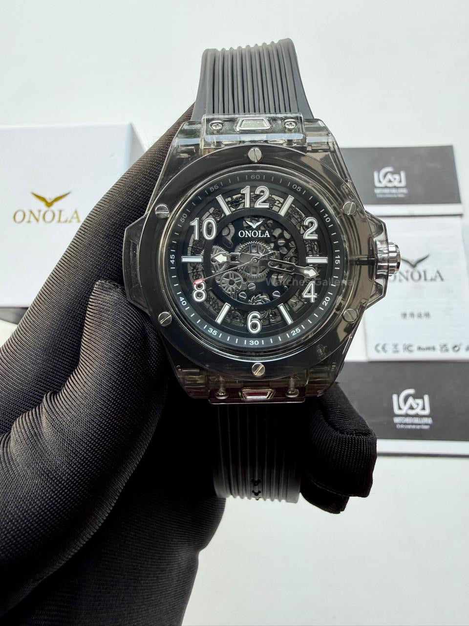 Onola ON3836 Oak Skeleton Yellow Automatic Watch – 49mm Transparent Dial, Bold Sport Design, Pakistan Edition