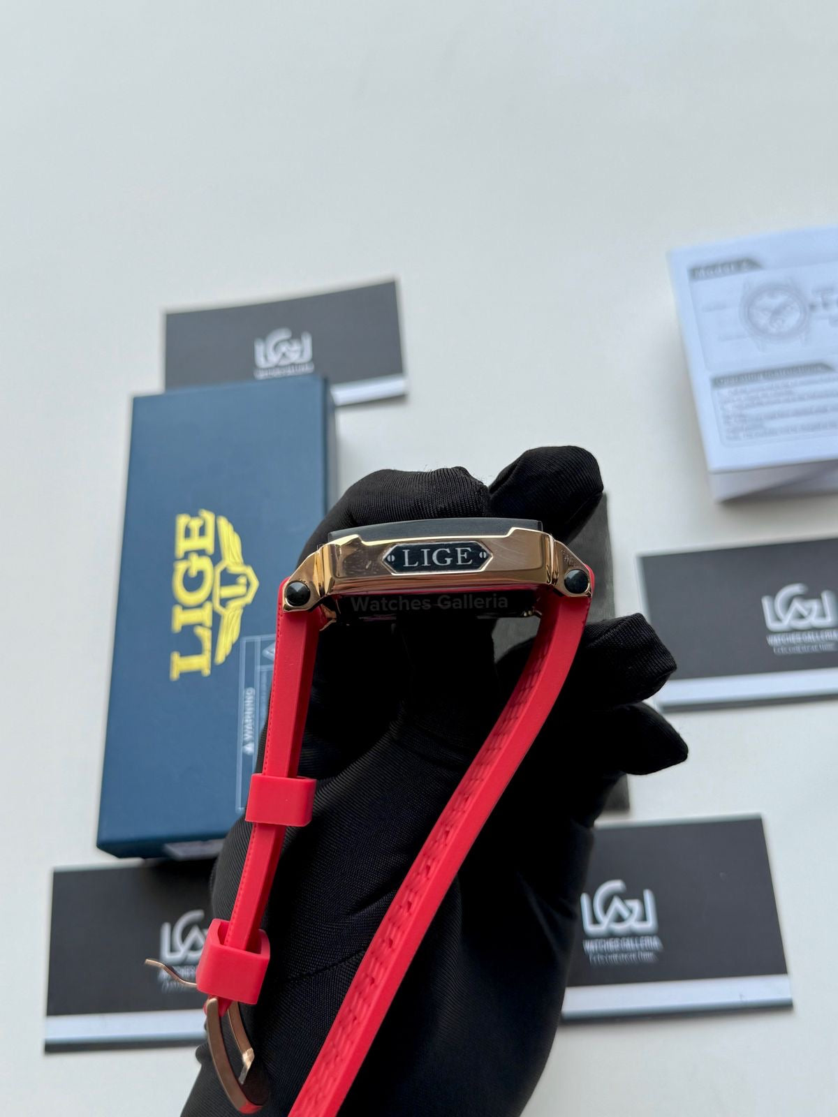 Lige Watch LG8935 Square Chronograph (Red) Lige Watch Pakistan