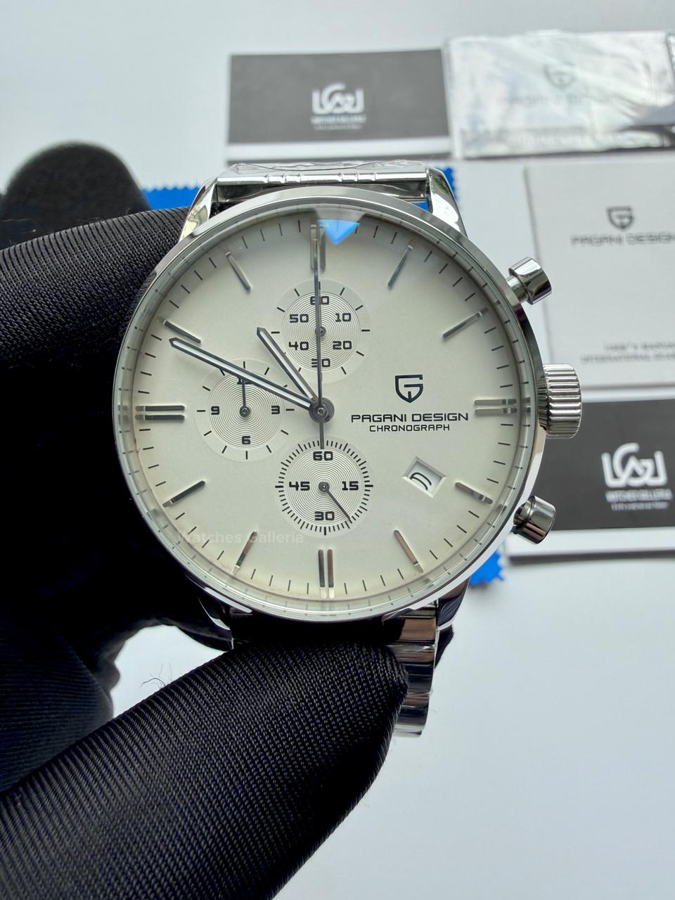 Pagani Design PD2720K Pilot Watch Silver SS | Flight Chronograph 46.5mm Seiko VK67 Mecha Quartz Leather Strap
