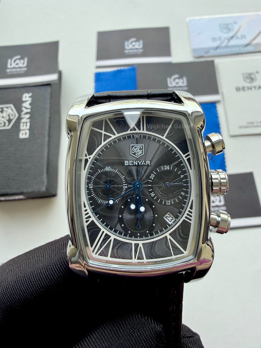 Benyar BY5113 Square Chronograph (Black/Silver) Benyar Watch Pakistan