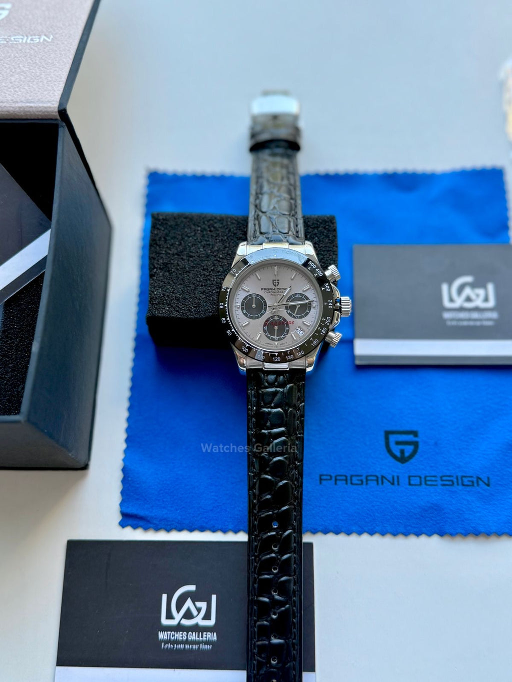 Pagani Design Daytona Quartz PD1664 Crocodile Leather Strap (Silver) Pagani Design in Pakistan