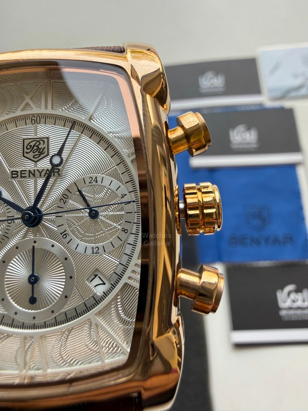 Benyar BY5113 Square Chronograph (Brown/White Rose Gold) Benyar Watch Pakistan