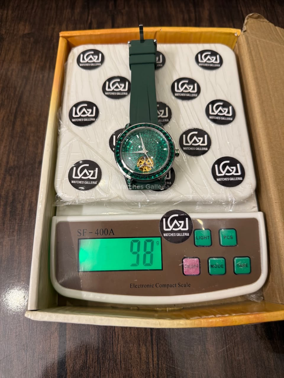 Pindu 5037 Green/Green Silicon LeatherDiamonds Hand Encrusted Diamond Automatic Tourbillon Watch for Men | Luxury Mechanical Watch | 43mm Stainless Steel Case