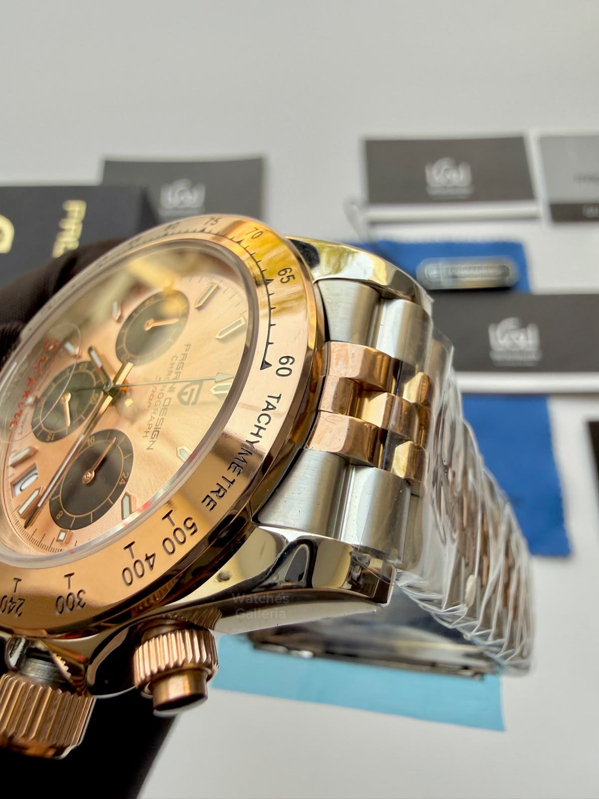 Pagani Design PD1644 Daytona Rose Gold Two Tone Jubilee Limited Edition Men’s Chronograph Watch – Seiko VK63 Japan Quartz | Sapphire Crystal | Ceramic Bezel | 100M Water Resistant