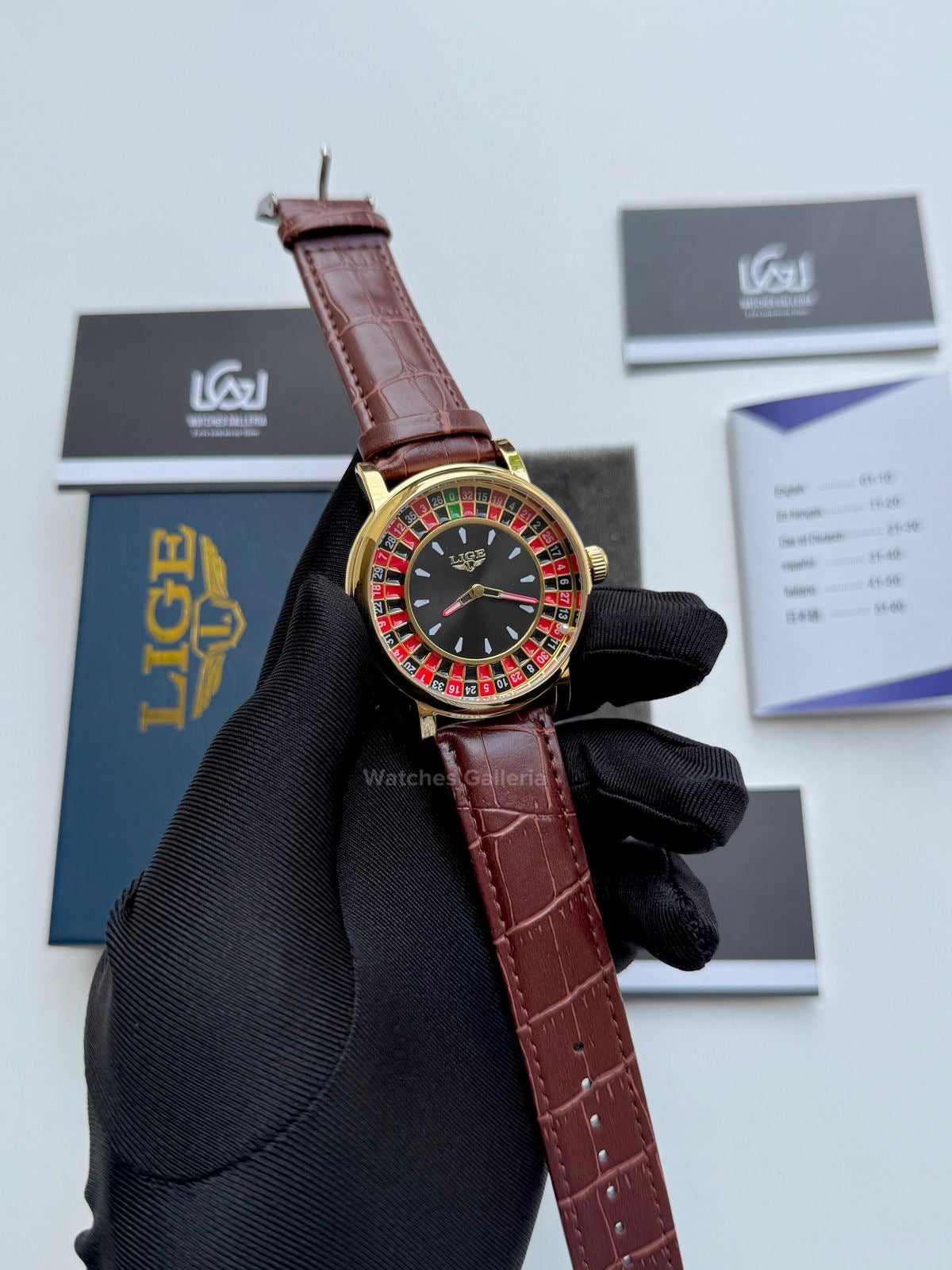 Lige Casino Watch Quartz (Brown-Yellow Gold) LG89161 Watches Galleria