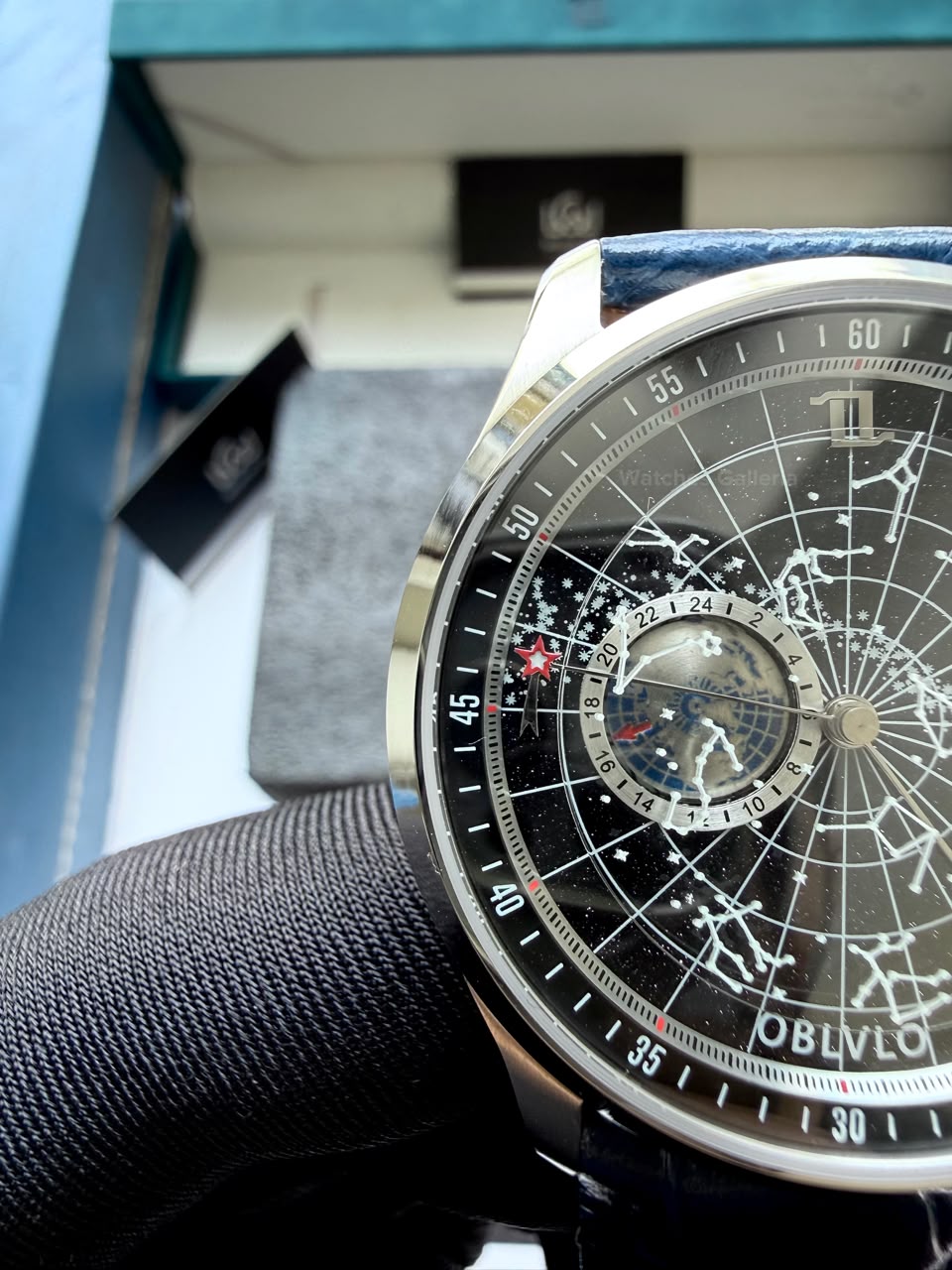 OBLVLO GC (Blue Silver Black) Grand Complications Celestial Automatic Watch Brown & Black Dial with Rose Gold Details, Moving Constellation & Earth Display – OBLVLOGC