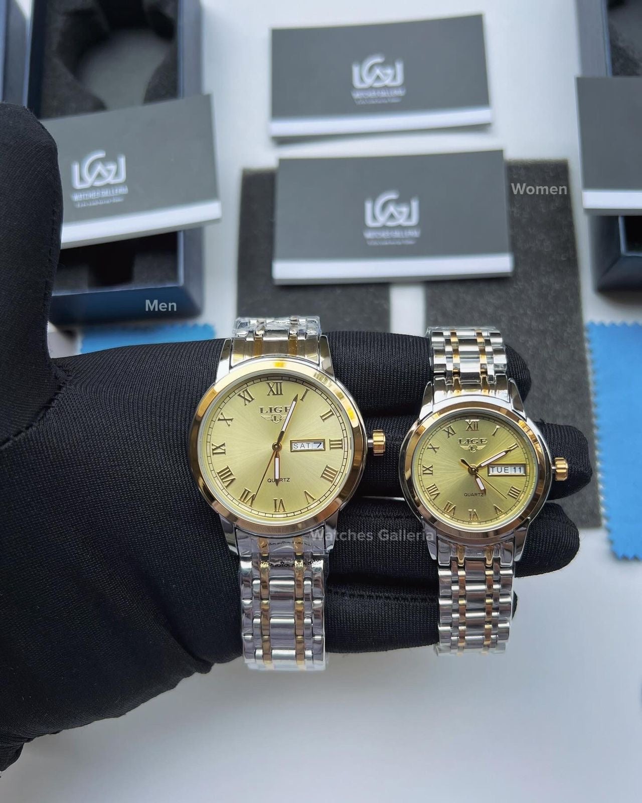Lige Date Day Couple Watch (Gold) Lige9846 Lige10007L