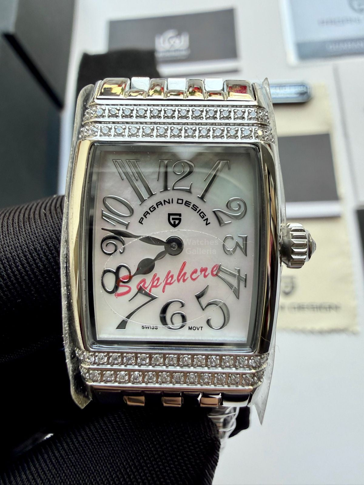 Pagani Design PD1737 Square Ladies Watch Silver White 22mm – Swiss Ronda 762 Quartz | Sapphire Glass | Elegant Stone Dial