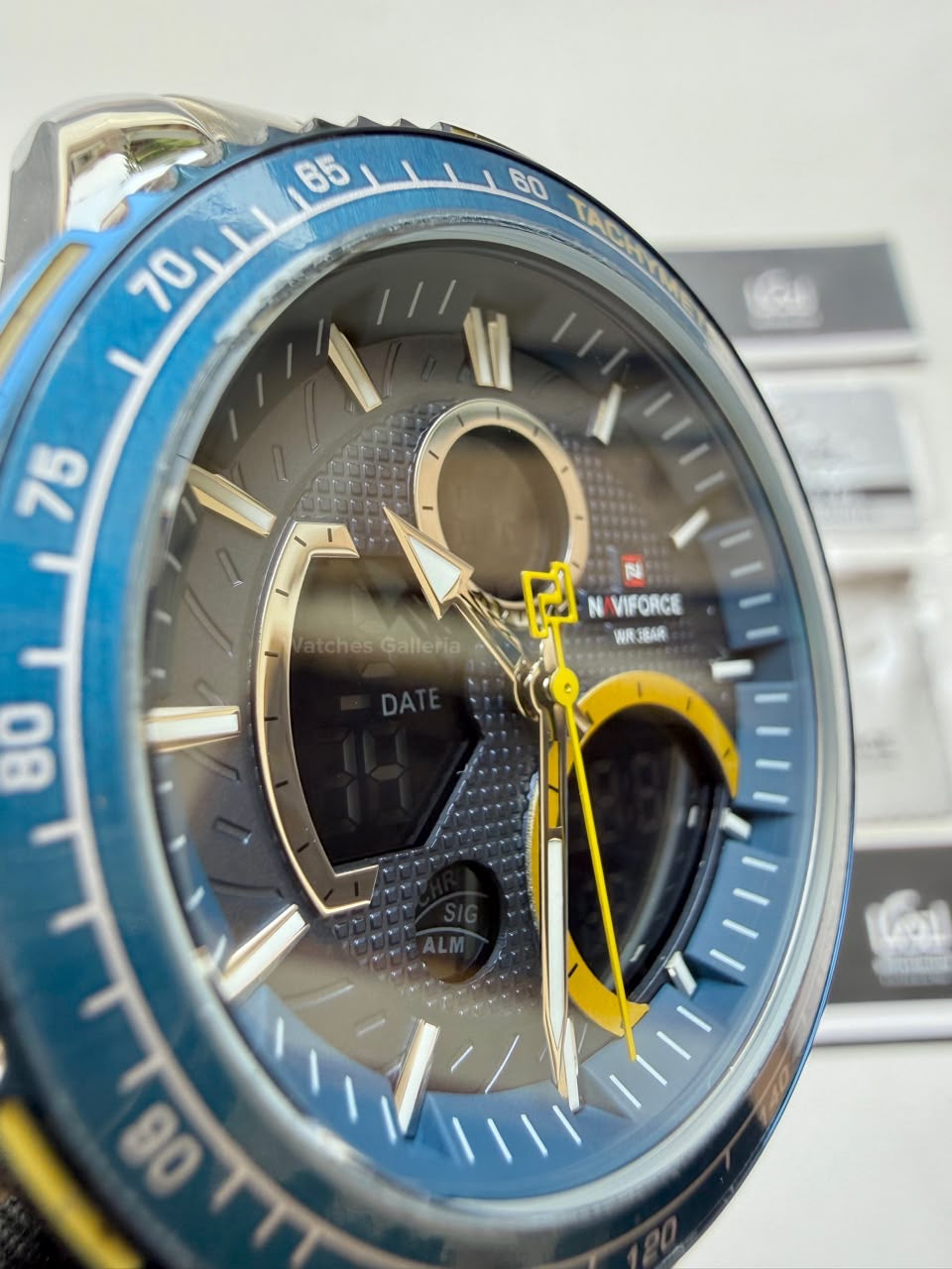 Naviforce Watch Pakistan NF9182 | Naviforce Men Watch | Naviforce Chain Watch | Dual Display Blue Yellow Watch