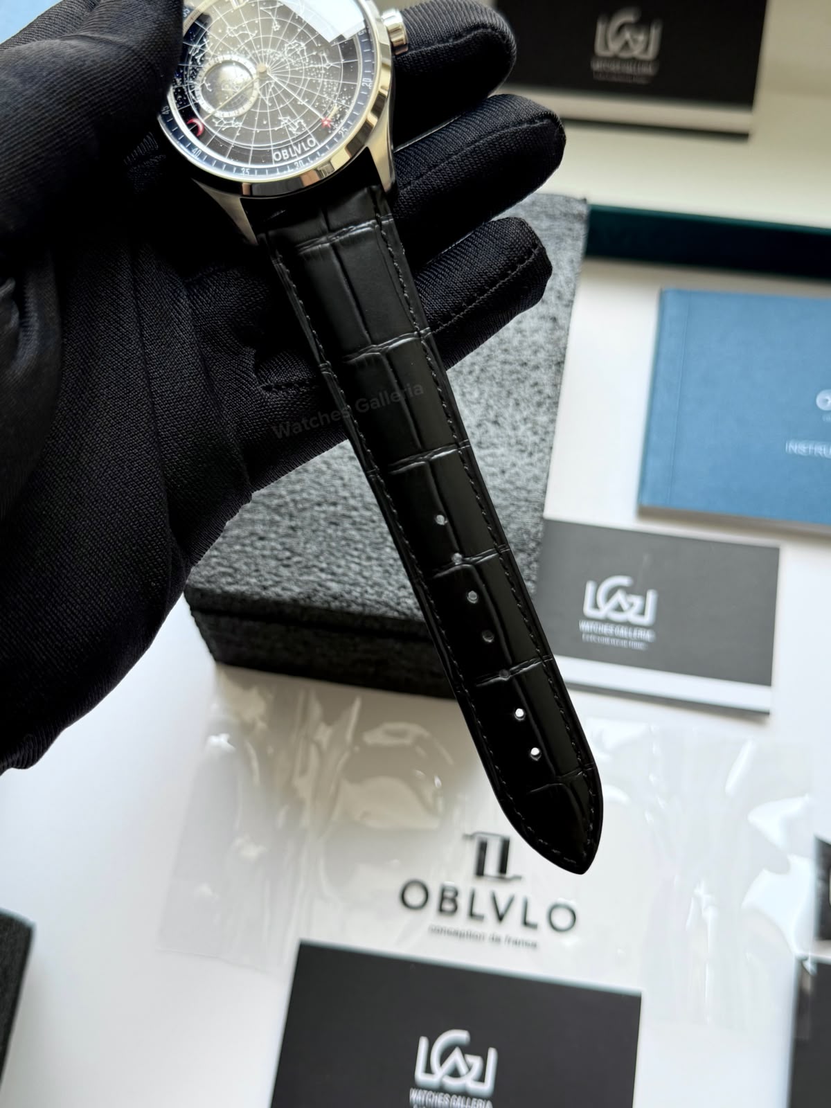 OBLVLO GC (Black Blue Silver) Grand Complications Celestial Automatic Watch Brown & Black Dial with Rose Gold Details, Moving Constellation & Earth Display – OBLVLOGC | Oblvlo