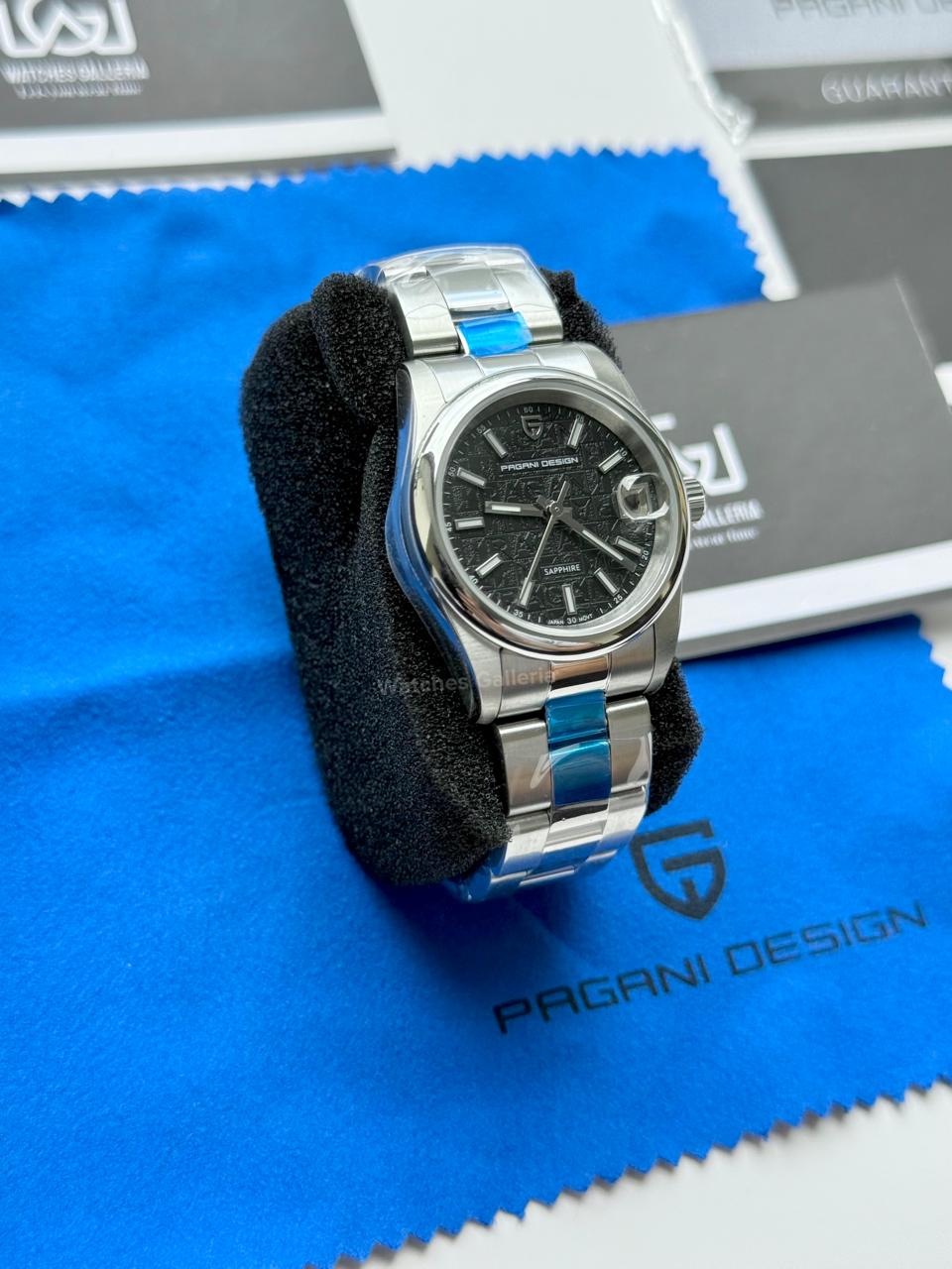Pagani Design PD1794L Ladies Oyster Perpetual Date Black Dial Watch in Pakistan – 31mm Elegant Stainless Steel Quartz Luxury Watch