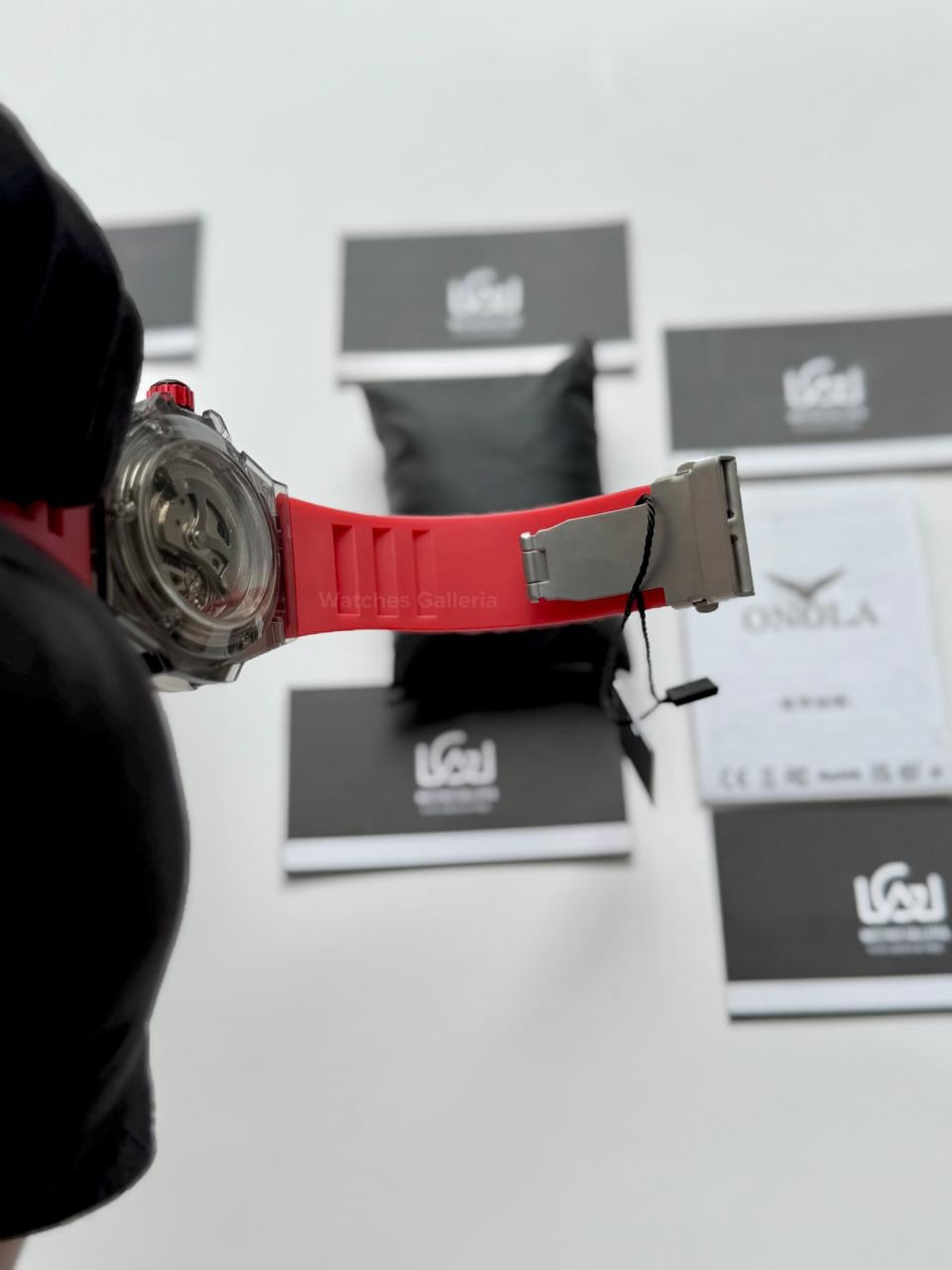Onola ON3836 Oak Skeleton Red Black Automatic Watch – 49mm Transparent Dial, Bold Sport Design, Pakistan Edition