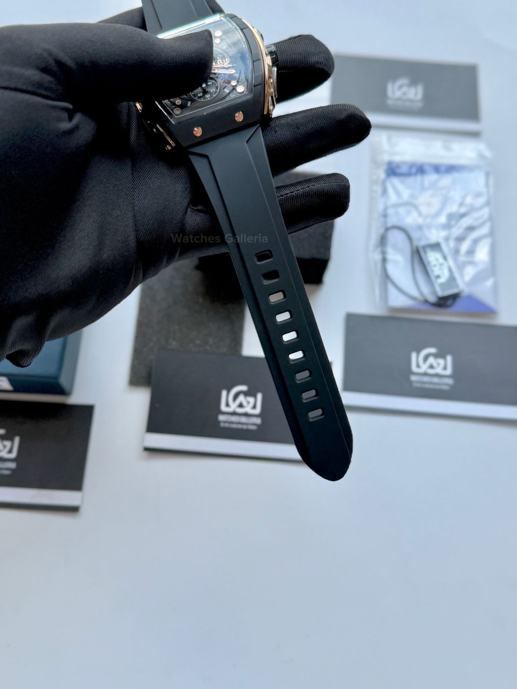 LIGE LG89148 Tonneau Chronograph Watch in Pakistan – Black Rose Gold Luxury Men’s Quartz Watch with Silicon Strap