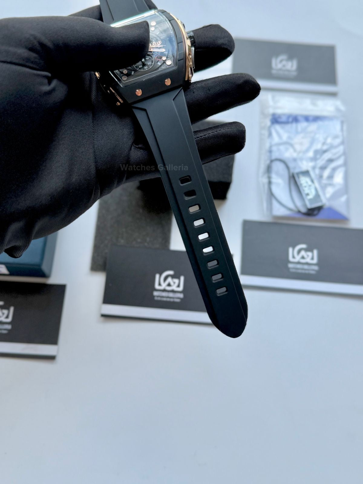 LIGE LG89148 Tonneau Chronograph Watch in Pakistan – Black Rose Gold Luxury Men’s Quartz Watch with Silicon Strap