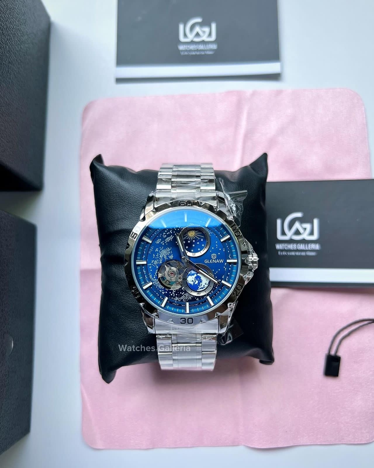 Glenaw Automatic Open Heart & Earth Rotating (Silver) GL8950 Watches Galleria