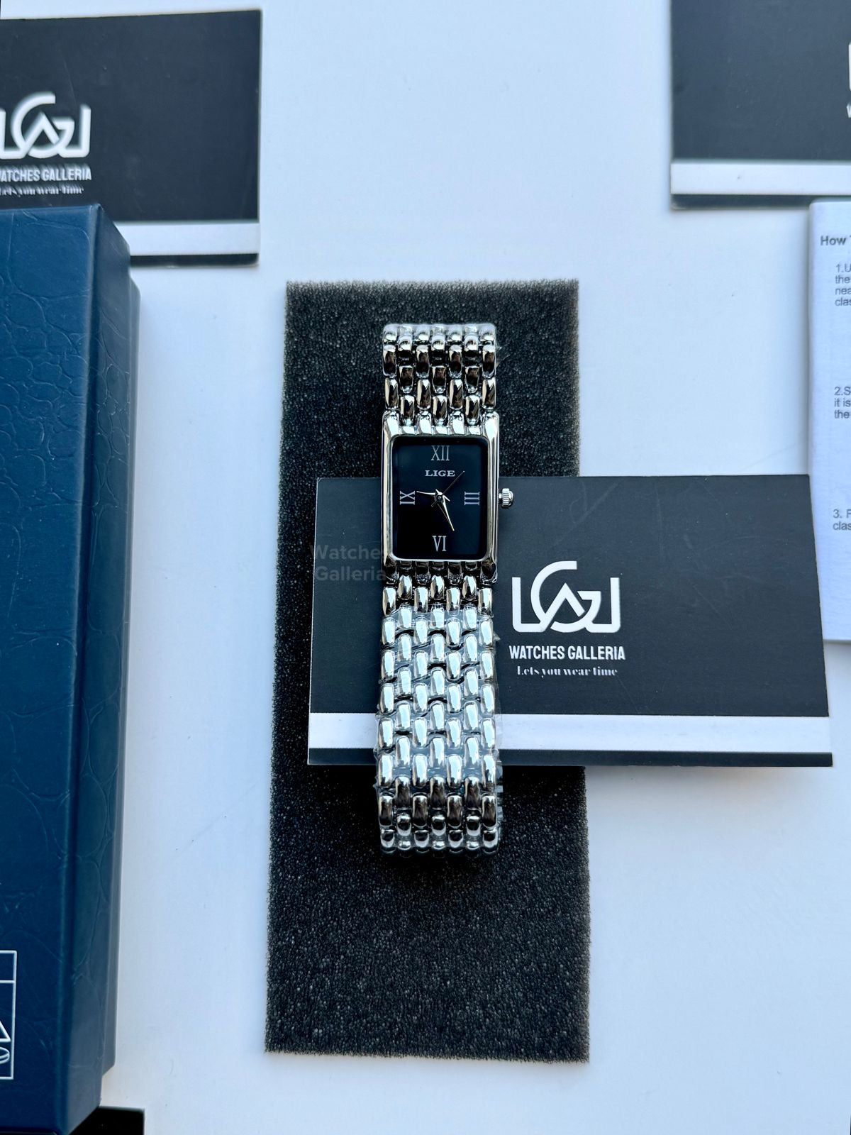 Lige 89156 Tank Women Watch Quartz (Silver/Black) Lige Women Watch