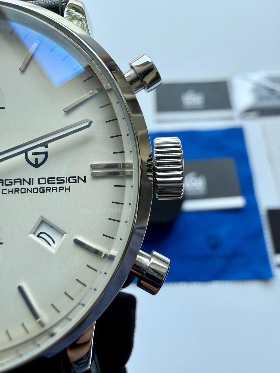 Pagani Design PD2720K Pilot Watch Silver SS | Flight Chronograph 46.5mm Seiko VK67 Mecha Quartz Leather Strap