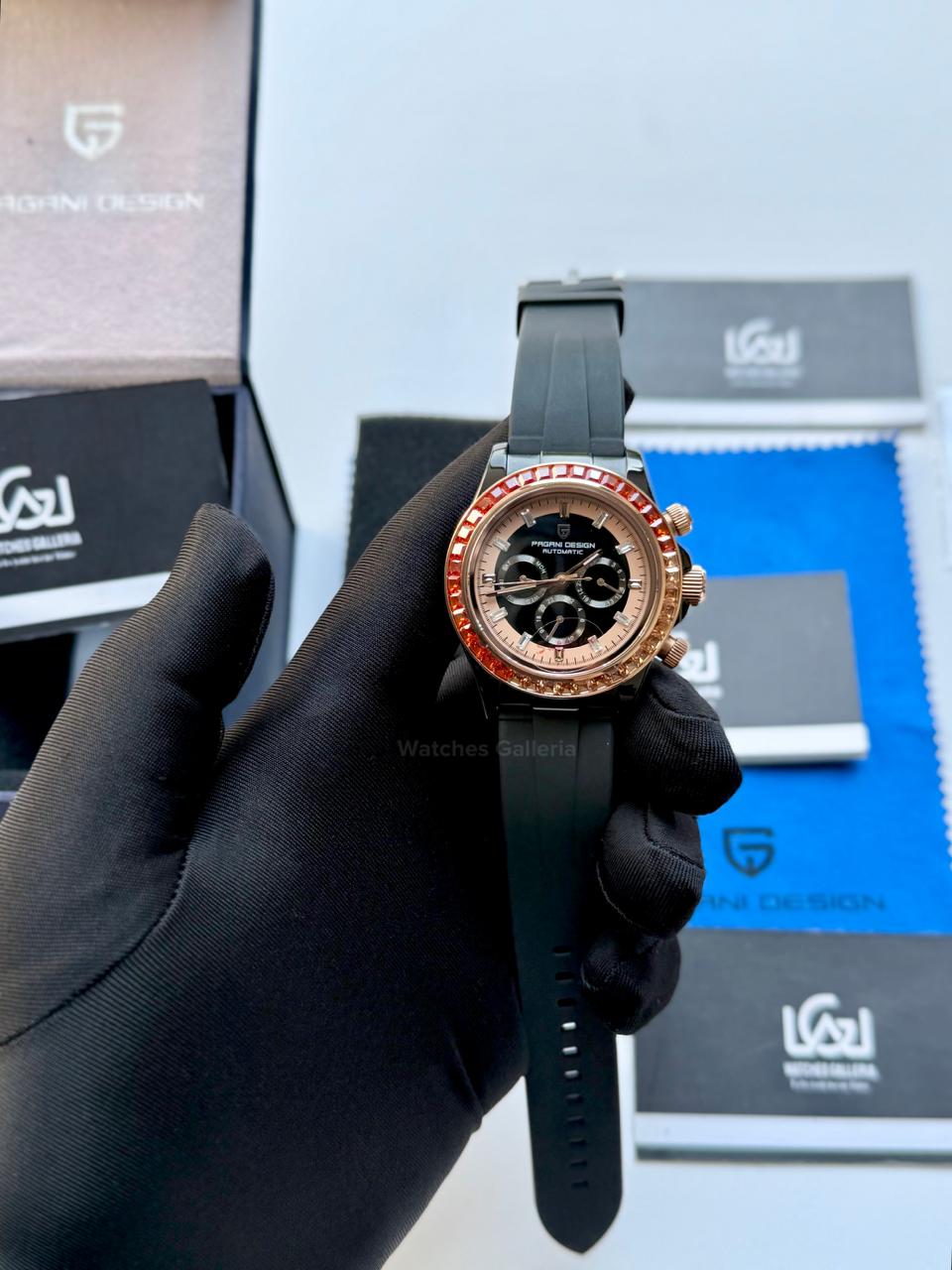 Pagani Design PD1732 Daytona Rainbow Silicon Edition in Pakistan – Luxury Automatic Men’s Watch with Rainbow Bezel, Sapphire Crystal & Exhibition Back