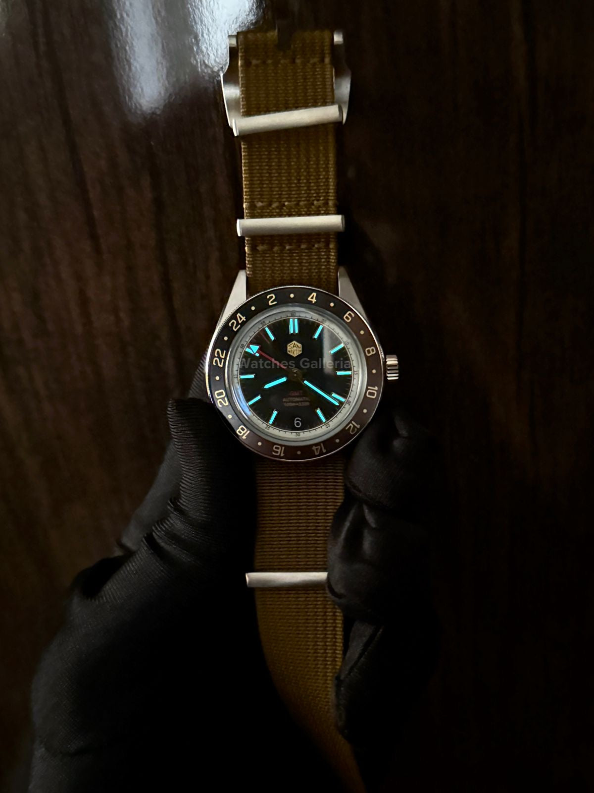 San Martin GMT RootBeer Automatic (Khaki Nato Straps) SN0116 Watches Galleria