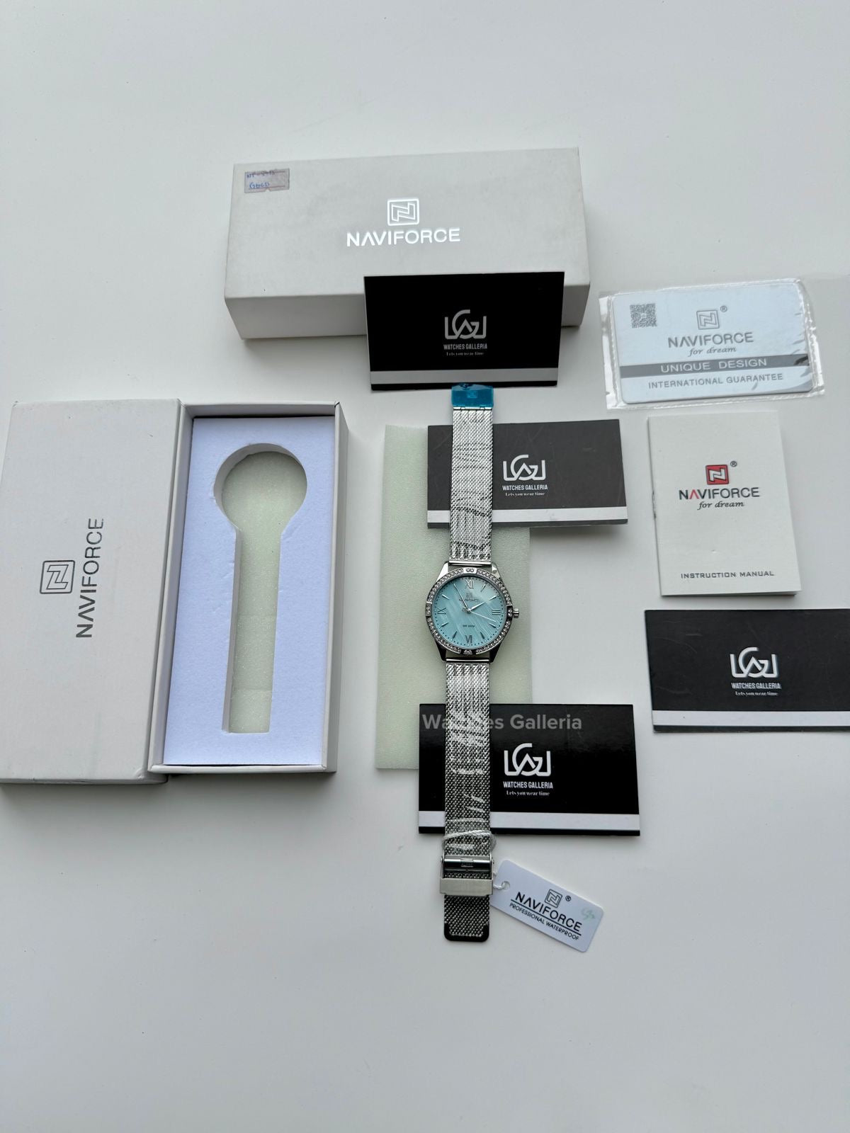 Naviforce NF5028 Ice Blue Classic Stones Quartz Watch (Unisex) Naviforce Watch Pakistan