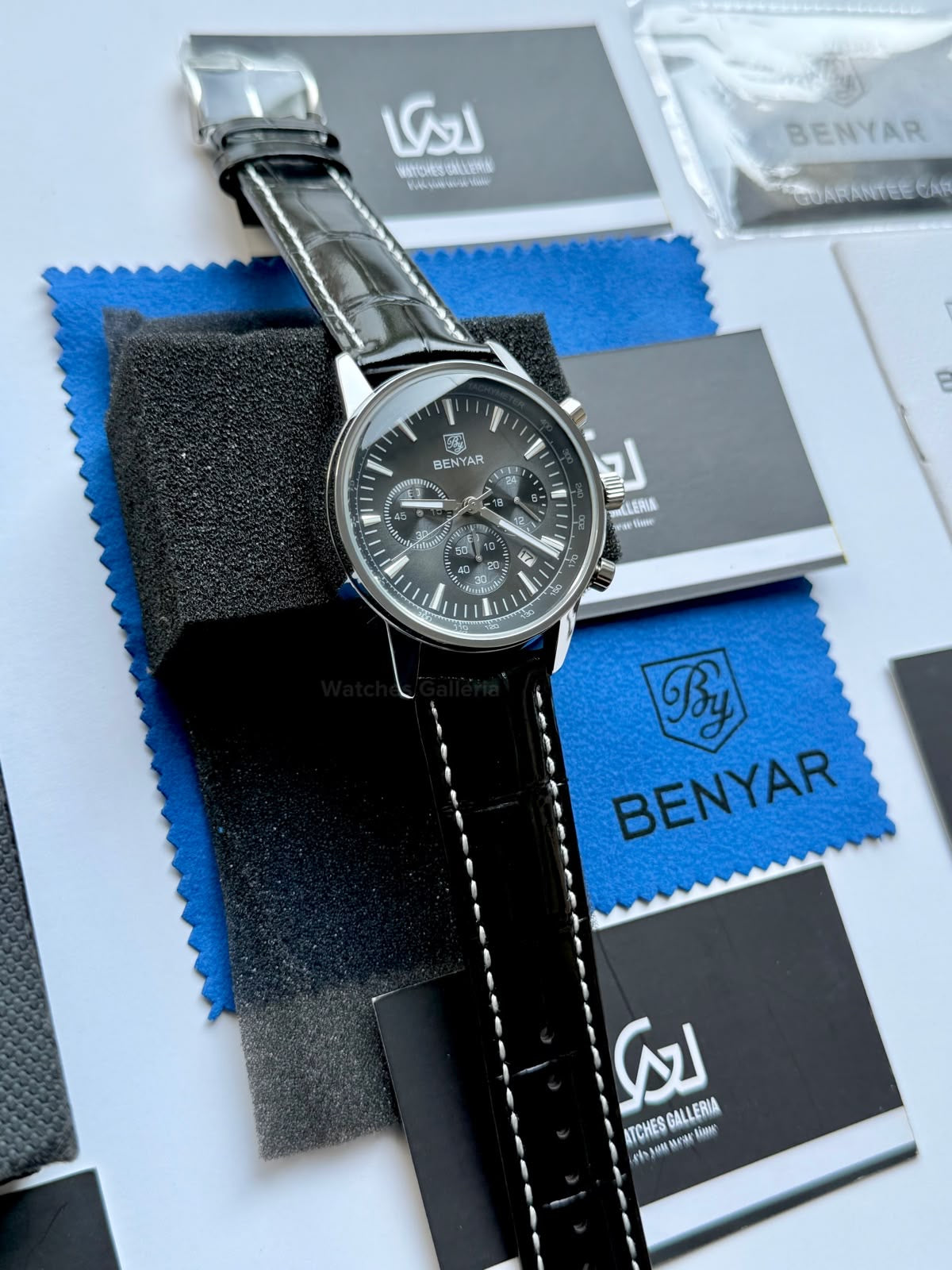 Benyar BY5213 Black Men’s Luxury Quartz Leather Strap Watch – Waterproof Stainless Steel Analog Wrist Watch with Luminous Hands | Original Benyar Pakistan | Watches Galleria