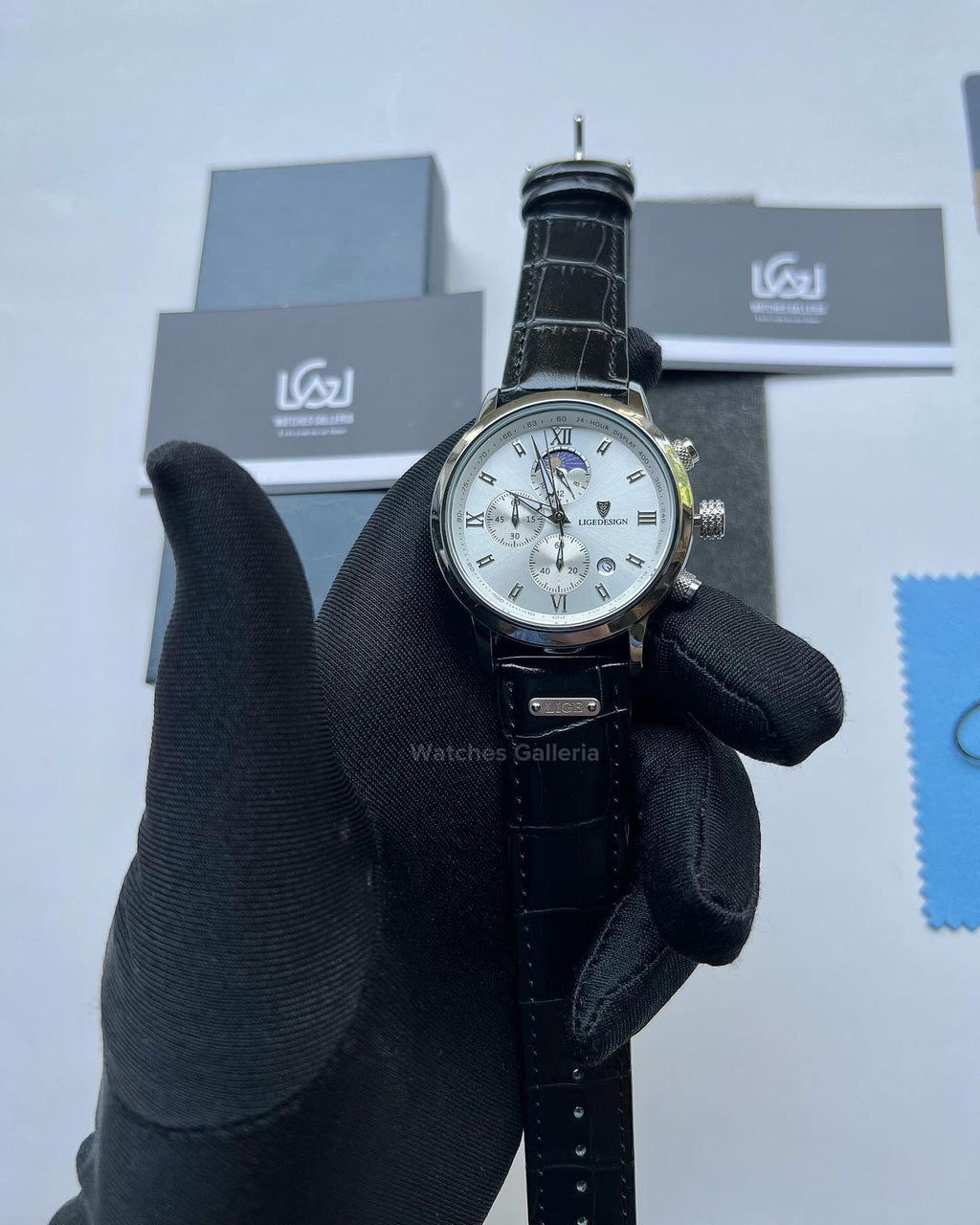 Lige Classic Moonphase Quartz (Silver Black) LG8953 Watches Galleria