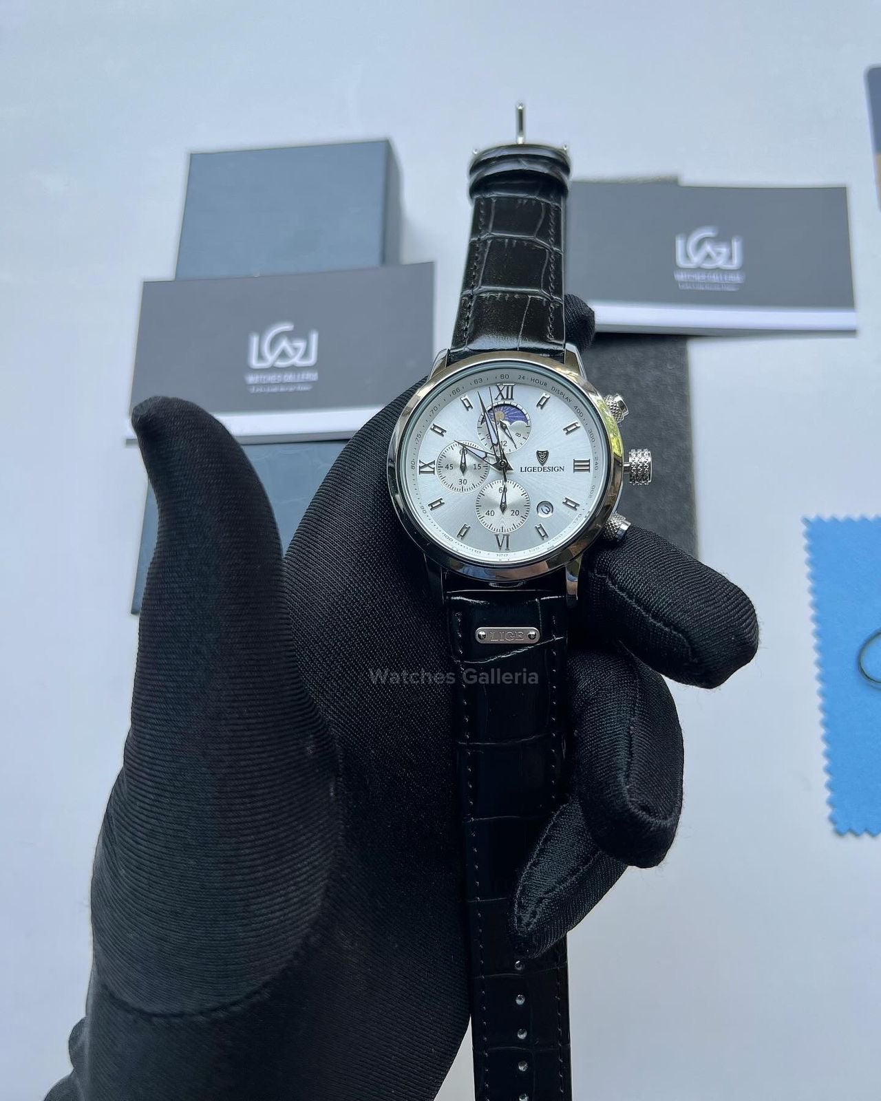 Lige Classic Moonphase Quartz (Silver Black) LG8953 Watches Galleria