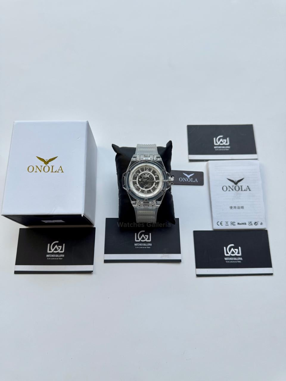 Onola ON3836 Oak Skeleton White Automatic Watch – 49mm Transparent Dial, Bold Sport Design, Pakistan Edition
