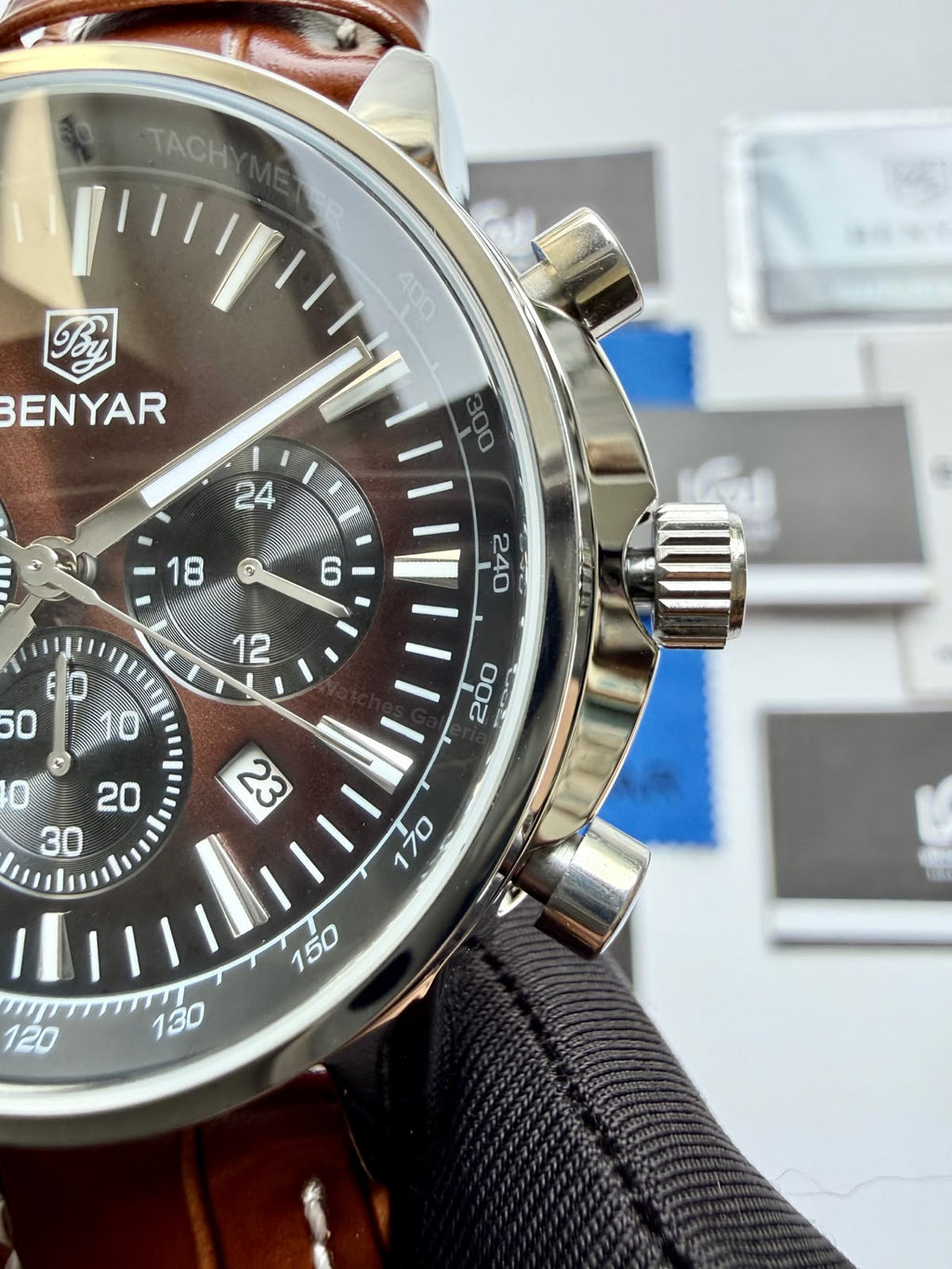 Benyar BY5213 Brown Men’s Luxury Quartz Leather Strap Watch – Waterproof Stainless Steel Analog Wrist Watch with Luminous Hands | Original Benyar Pakistan | Watches Galleria