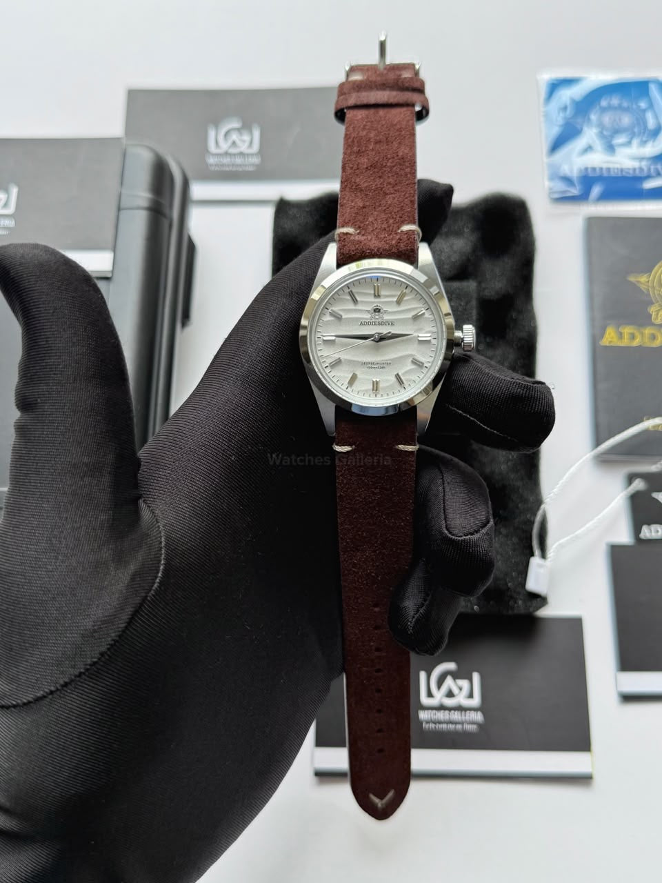 Addiesdive AD2030 Desert White Unisex Watch – 36mm Classic Desert Dial, Japan VH31 Quartz Movement, Blue Anti-Glare Mineral Glass & Genuine Suede Leather Strap