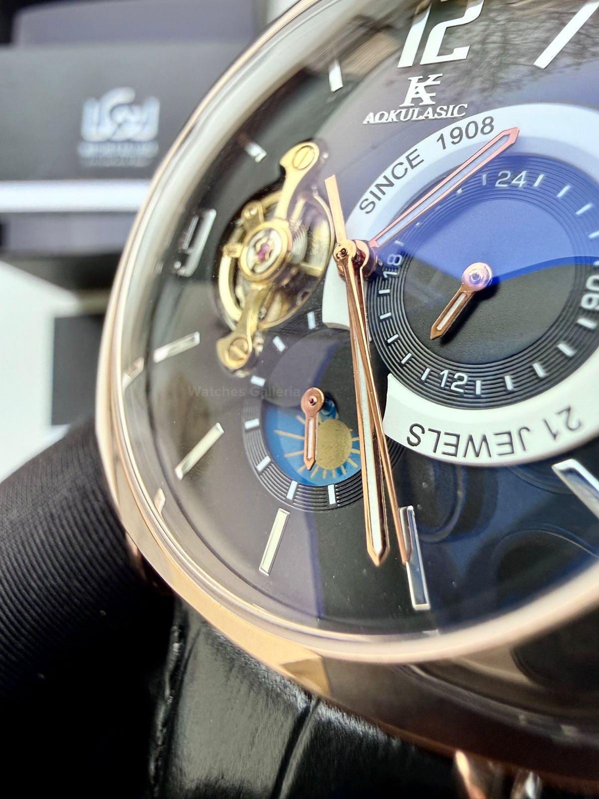 Aokulasic AOKU001 Moonphase Flywheel (Black/Rose Gold) Aokulasic Watch in Pakistan