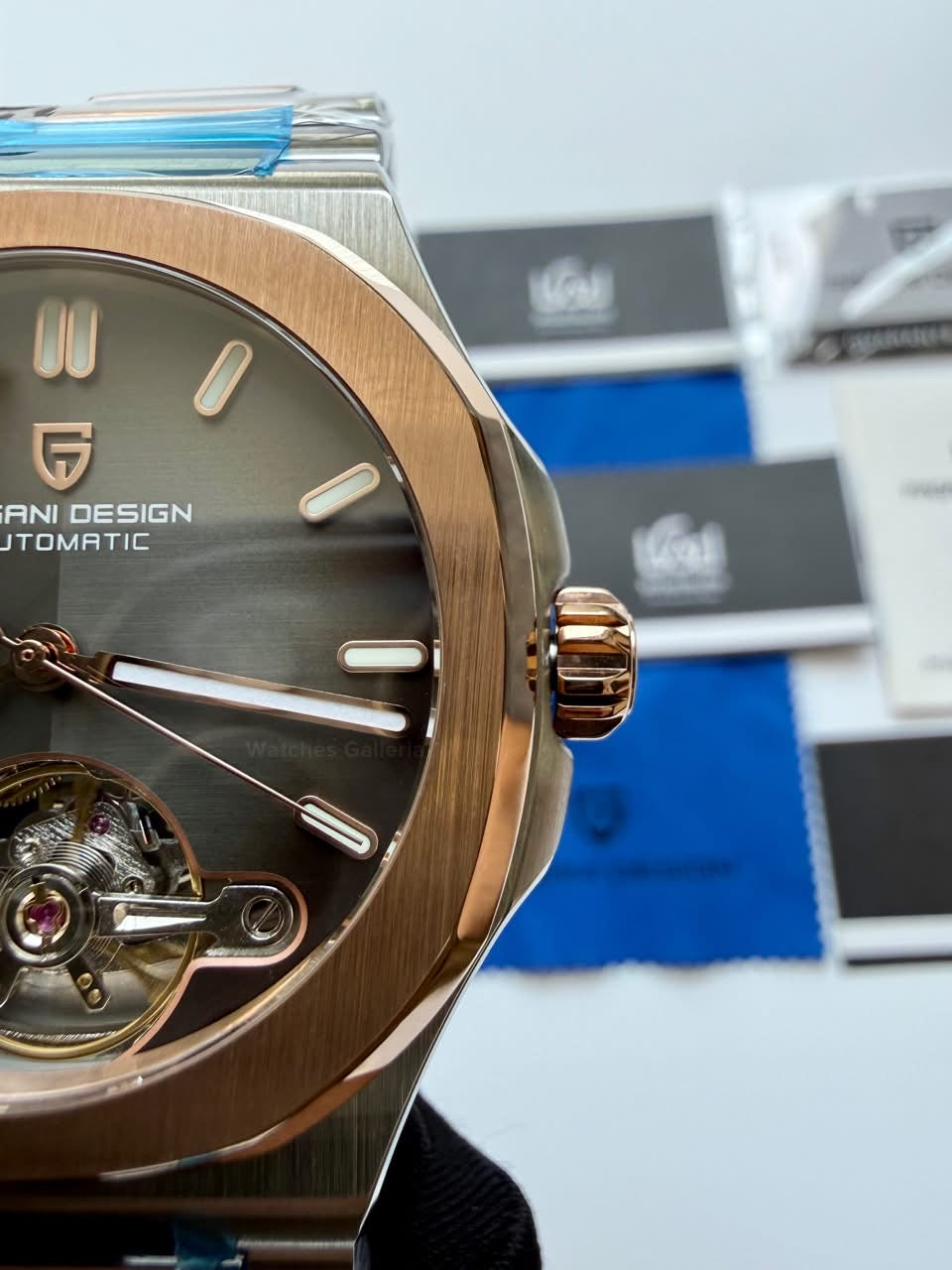 Pagani Design PDys025 Nautilus Flywheel Rose Gold Black 42mm Automatic Watch – Sapphire Crystal | E3251 Movement | 5ATM