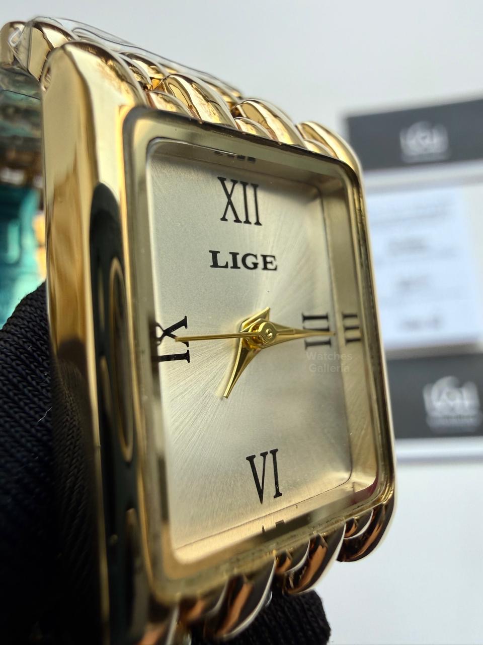 Lige 89156 Tank Women Watch Quartz (Gold/White) Lige Women Watch