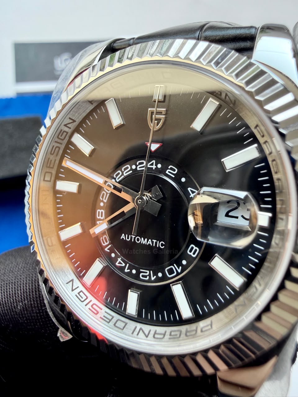 Pagani Design PD1888 Sky Dweller Black Leather Automatic GMT Watch for Men Sapphire Crystal Original Pagani Design Watch Pakistan