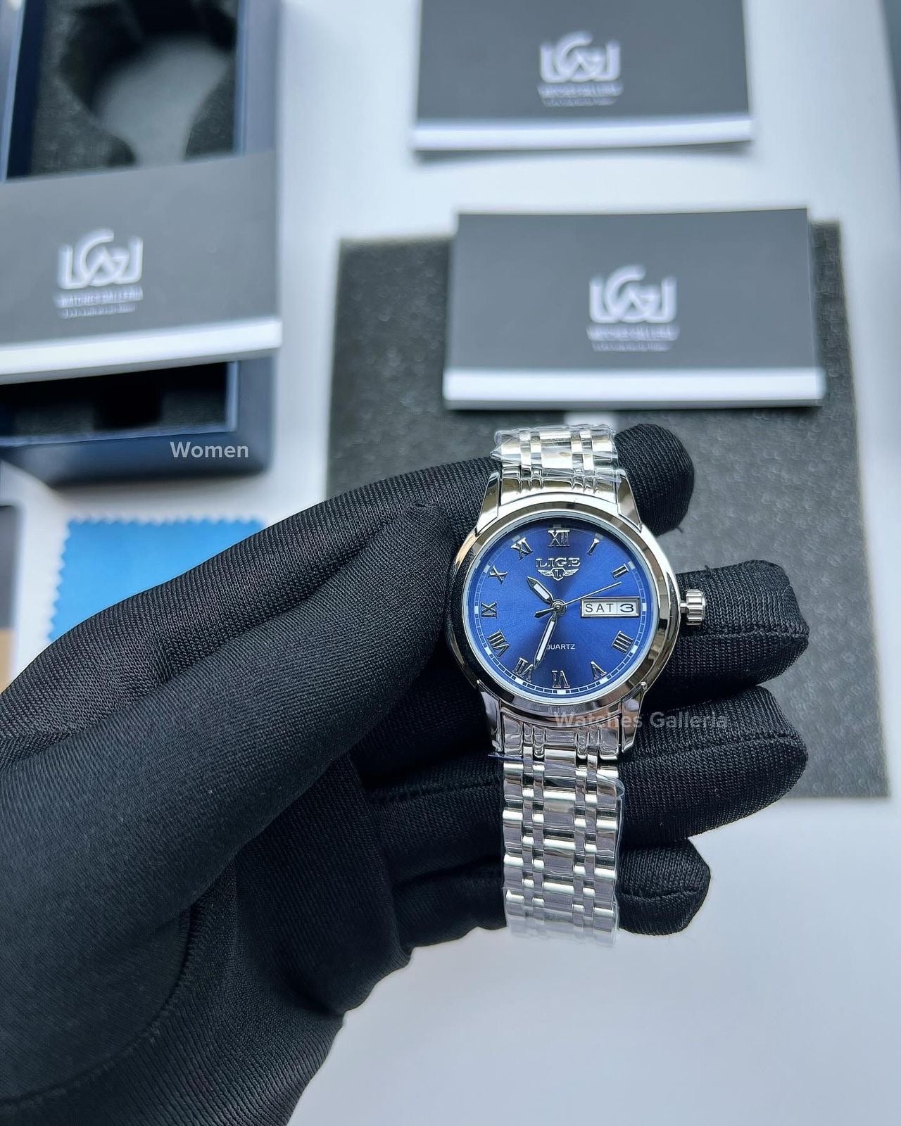 Lige Date Day Couple Watch (Silver/Blue) Lige9846 Lige10007