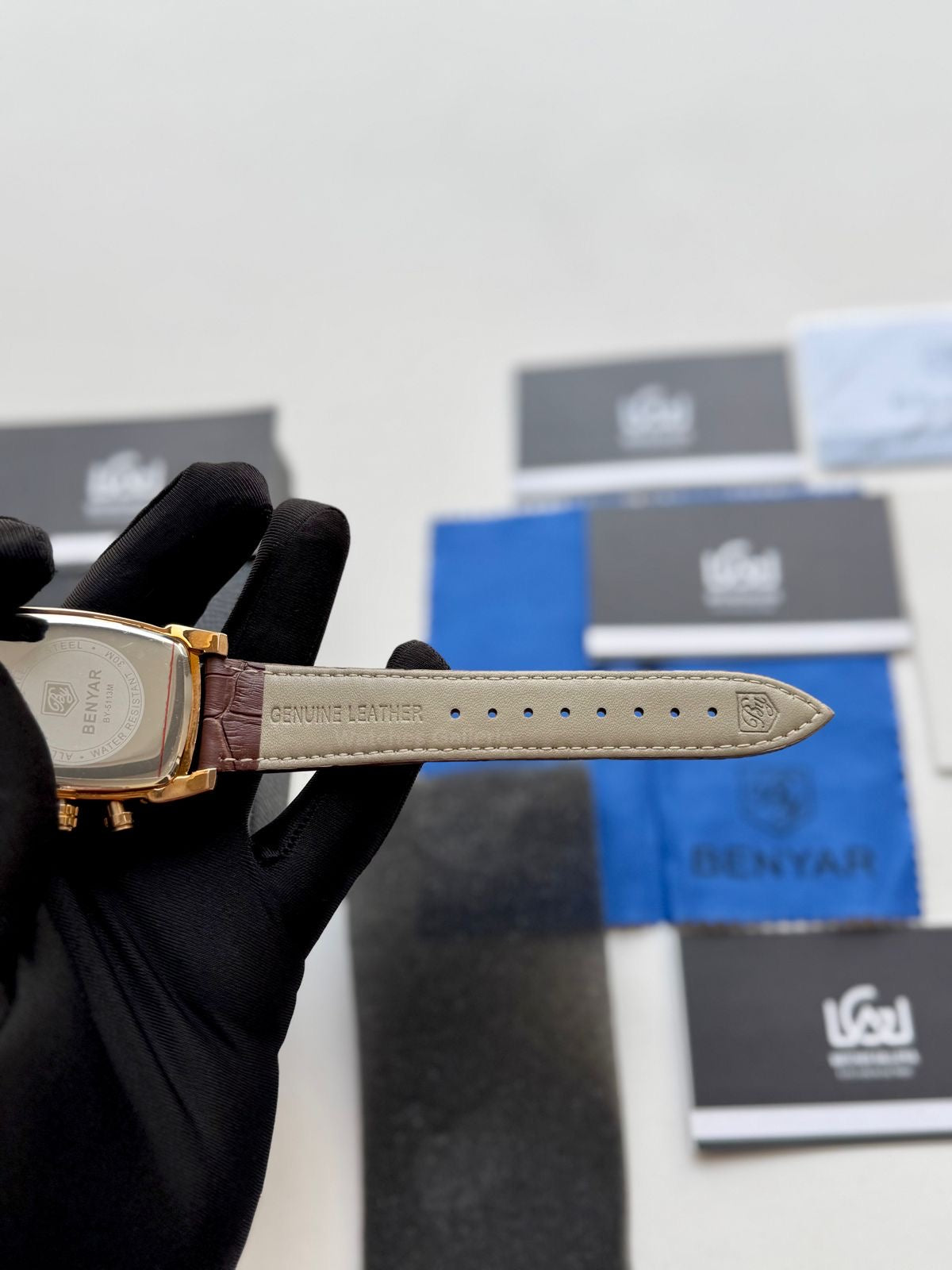 Benyar BY5113 Square Chronograph (Brown/White Rose Gold) Benyar Watch Pakistan