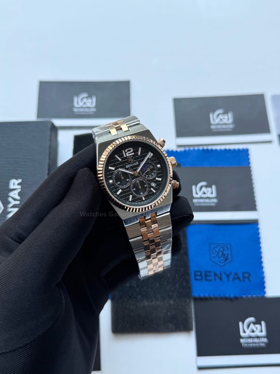 Benyar BY5225 Land Dweller Chronograph Black-Rose Gold Dial Luxury Men’s Watch in Pakistan – Japanese Quartz Stainless Steel Watch