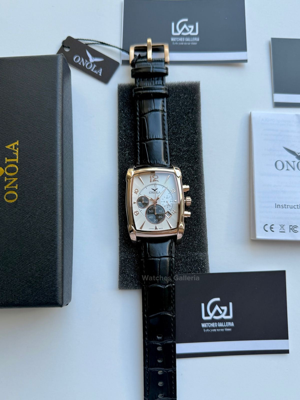 Onola Square Chronograph Quartz (Black Rose Gold) ON6818 Watches Galleria