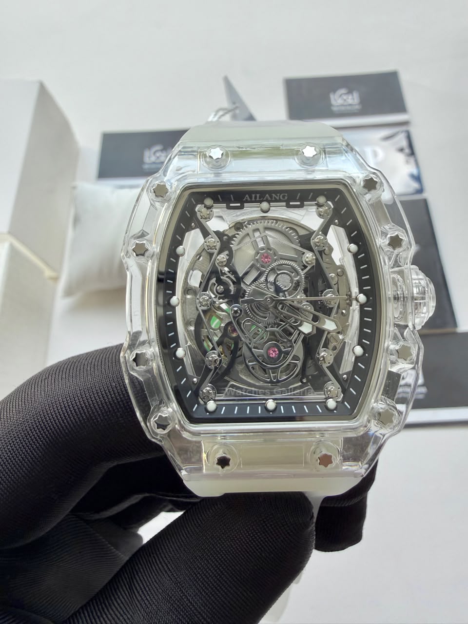 Ailang 8109 Skeleton Watch for Men White Blue Automatic Mechanical Watch Original Ailang Watch Pakistan