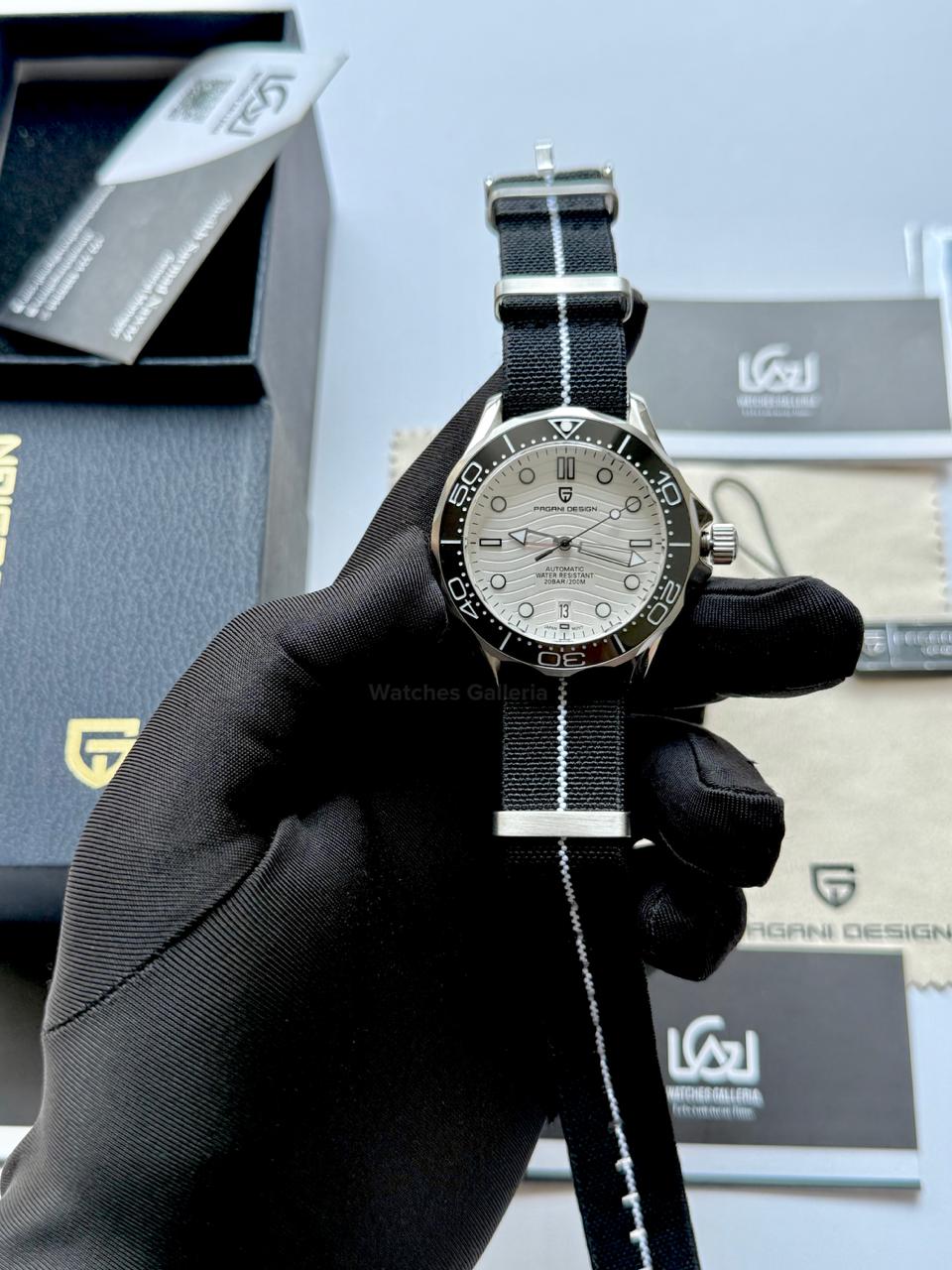 Pagani Design PD1685 Nato Seamaster Diver White Automatic Watch – 200M Sapphire Crystal NH35A/Miyota Luxury Dive Watch in Pakistan | Watches Galleria