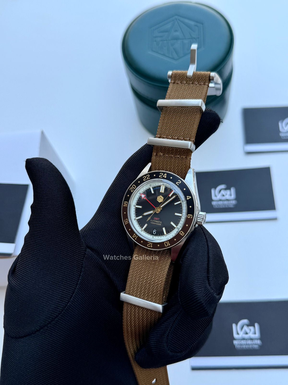 San Martin GMT RootBeer Automatic (Khaki Nato Straps) SN0116 Watches Galleria