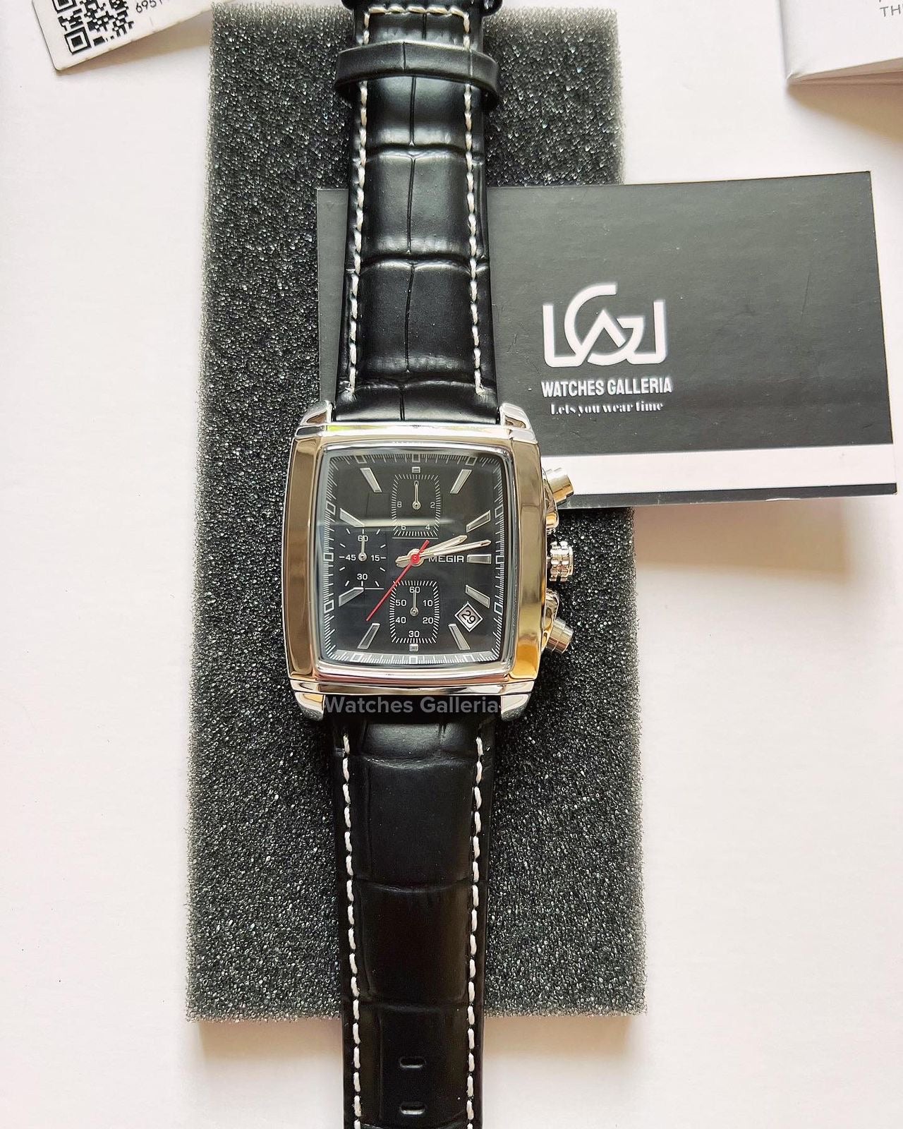 Megir Square Chronograph Quartz (Silver Black) ML2028