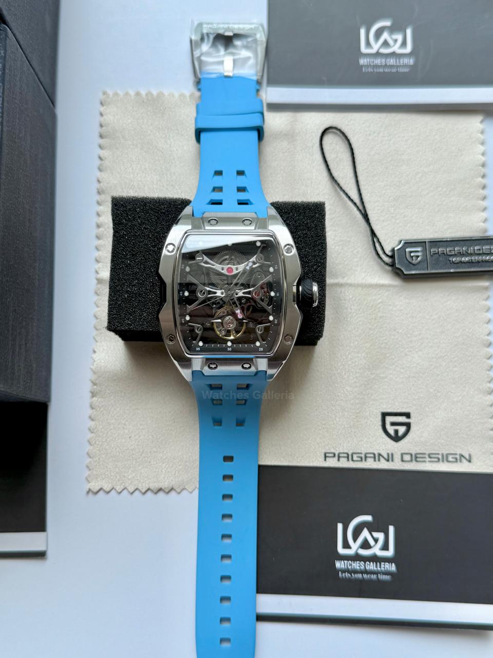 Pagani Design PDYS018 Ice Blue Tonneau Skeleton Silver Ice Blue Automatic Watch | Sapphire Crystal | SX5021 Movement | 50M Waterproof | Pakistan