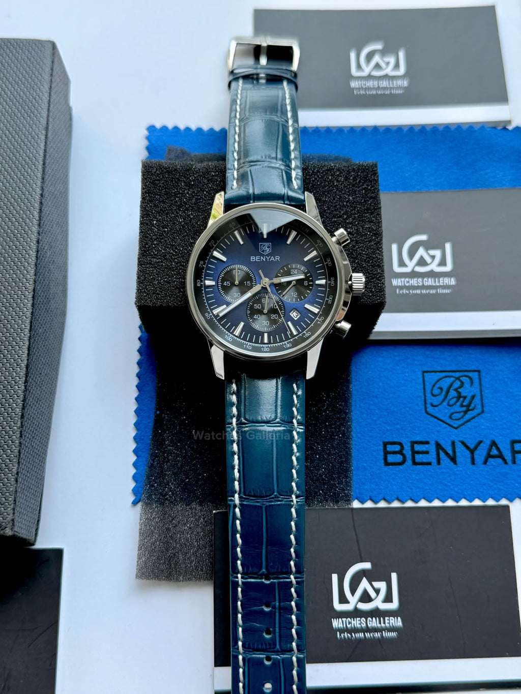 Benyar BY5213 Blue Men’s Luxury Quartz Leather Strap Watch – Waterproof Stainless Steel Analog Wrist Watch with Luminous Hands | Original Benyar Pakistan | Watches Galleria