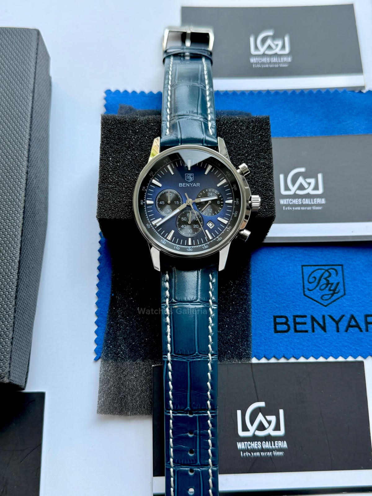 Benyar BY5213 Blue Men’s Luxury Quartz Leather Strap Watch – Waterproof Stainless Steel Analog Wrist Watch with Luminous Hands | Original Benyar Pakistan | Watches Galleria