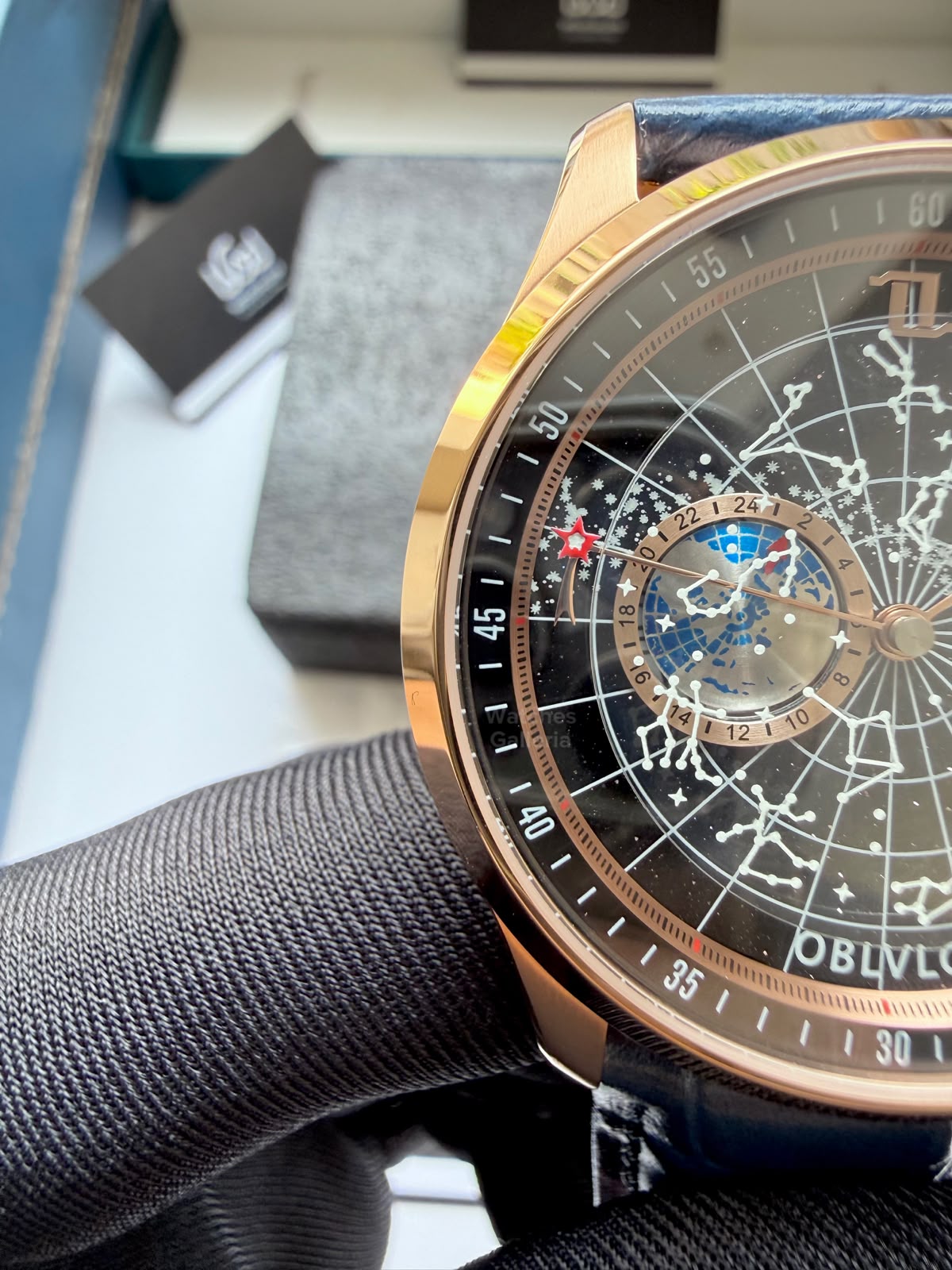 OBLVLO GC (Blue Rose Gold Black) Grand Complications Celestial Automatic Watch Brown & Black Dial with Rose Gold Details, Moving Constellation & Earth Display – OBLVLOGC | Oblvlo