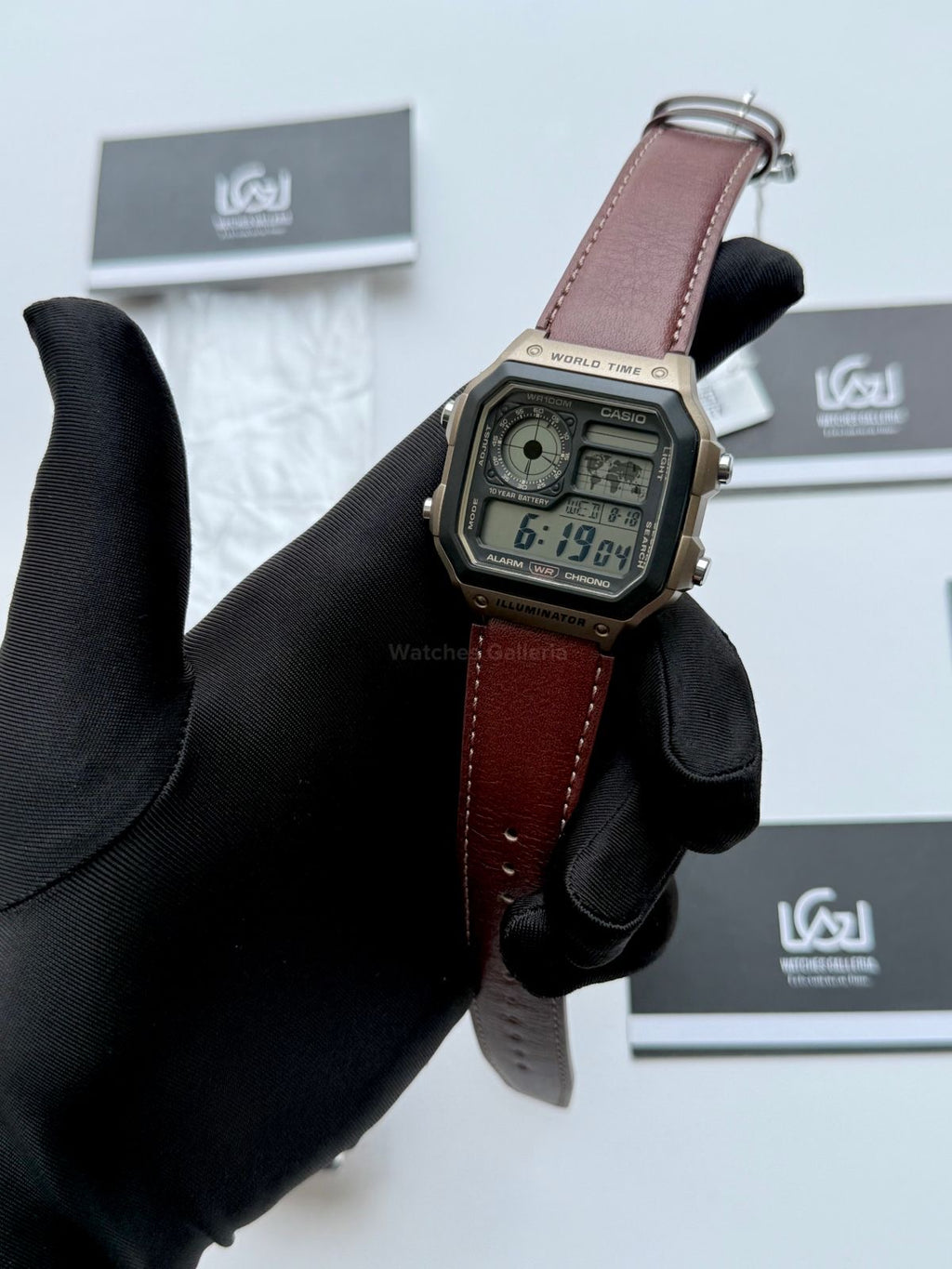 Casio AE-1200WHL-5AVDF World Time Digital Watch Brown Leather Strap 100M Water Resistant – 10 Year Battery